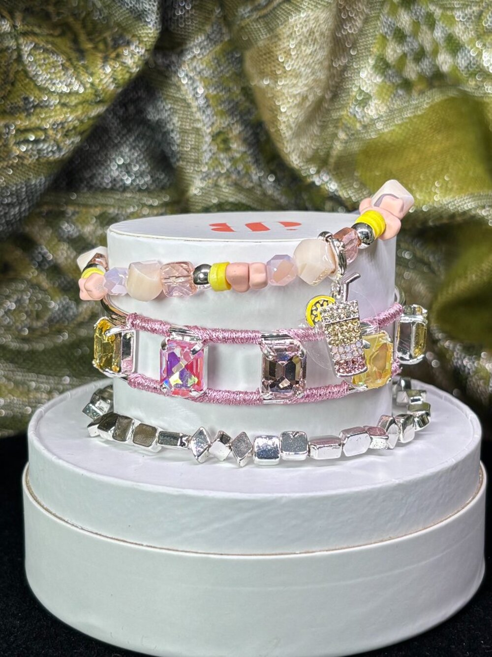 Bomb Party "Strawberry Lemonade Sparkle" Summer Stacks 3 Bracelet Set with Pink